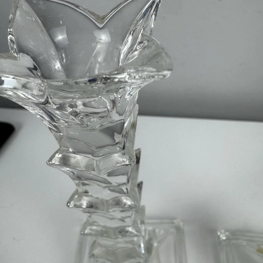 Vtg 1980s Crystal Clear Lead Crystal Candlesticks Pair USA Art Deco Style‎